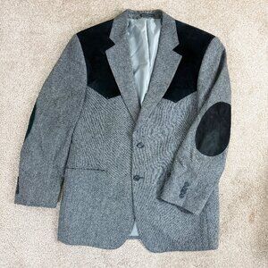 Bar WS Gray & Black Wool Tweed & Suede Western Style Sport Coat Men's Size 42R